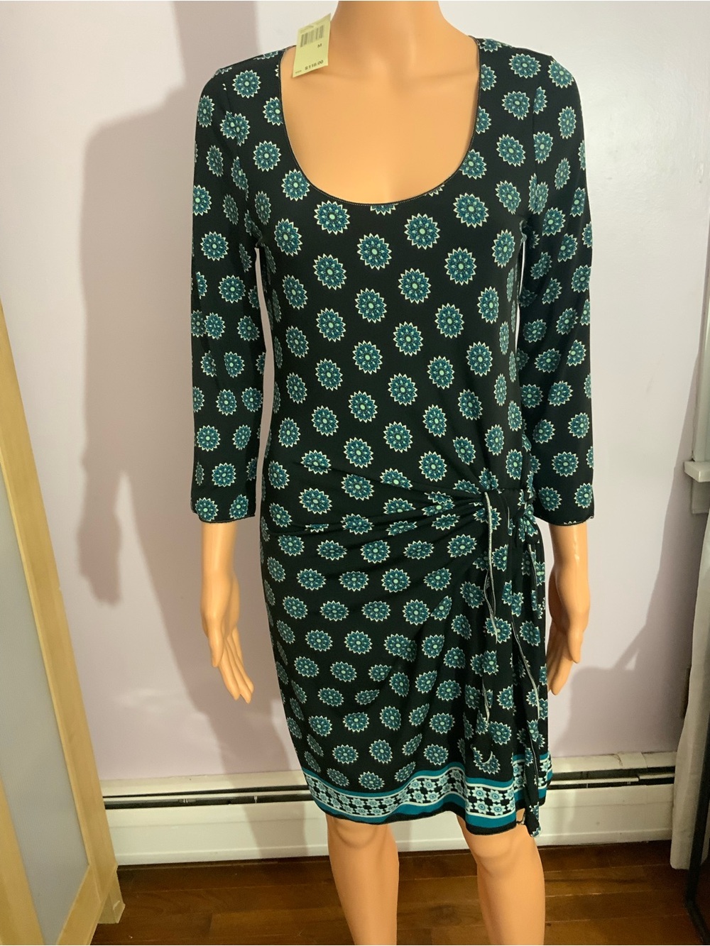 Max Studio Black Dress with Teal Medallion Print - Picture 2 of 3